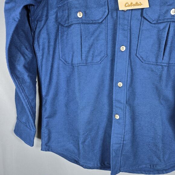 Vintage Cabelas Chamois Shirt Mens M Blue 100% Cotton Made USA Heavyweight Work - Picture 5 of 13